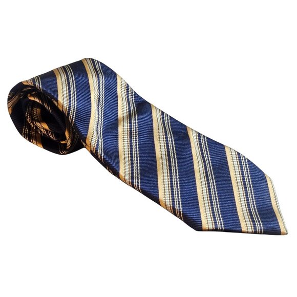 Canali Mens Navy Gold Silk Necktie Quiet Luxury Minimalist Preppy core - Picture 11 of 12